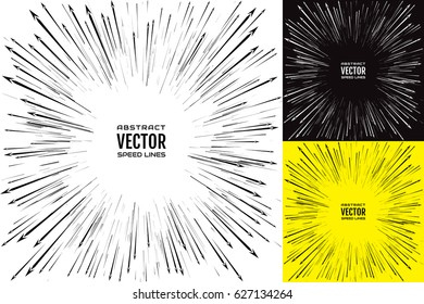 Set speed line with arrows. Festive illustration with effect power explosion. Element of design. Vector