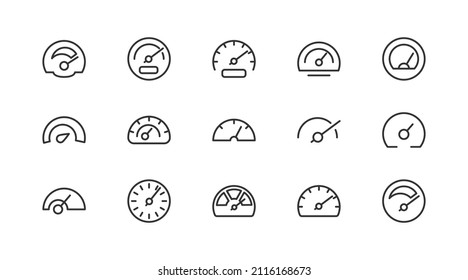 Conjunto de iconos de la línea de velocidad. Paquete de carteles de moda. Pixel perfecto objetos para interfaz de usuario, aplicaciones y web. 
