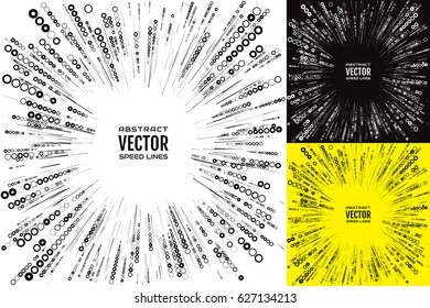 Set speed line with rings of different diameter. Festive illustration with effect power explosion. Element of design. Vector