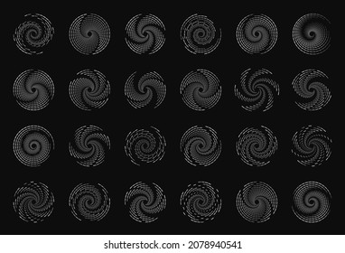 Set of speed lines in circle form. Radial speed Lines in Circle Form for comic books. Technology round Logo. Black thick halftone dotted speed lines.
