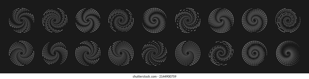 Set of speed lines in circle form. Radial speed Lines in Circle Form for comic books. Technology round Logo. Black thick halftone dotted speed lines.