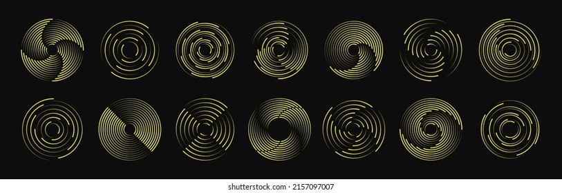 Set of speed lines in circle form. Radial speed Lines in Circle Form for comic books. Design element for frame, logo, tattoo, web pages, prints, posters, template, abstract vector background.