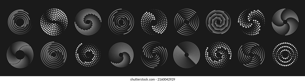 Set of speed lines in circle form. Radial speed Lines in Circle Form for comic books. Design element for frame, logo, tattoo, web pages, prints, posters, template, abstract vector background.