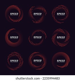 Conjunto de líneas de velocidad en forma circular. Líneas de velocidad radial en forma de círculo para historietas. Logo de la ronda tecnológica.