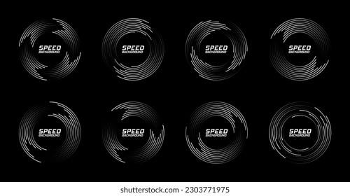 Conjunto de líneas de velocidad en forma circular. Líneas de velocidad radial en forma de círculo para historietas.