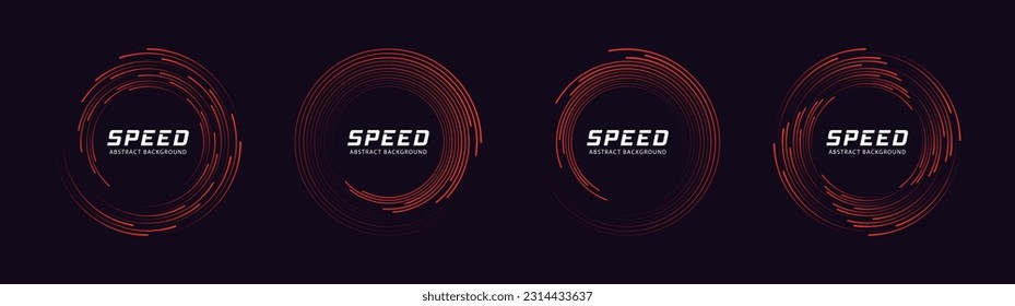 Set of speed lines in circle form. Radial speed Lines in Circle Form for comic books. Technology round Logo. Black thick halftone dotted speed lines.
