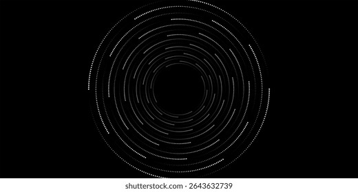 Set of speed lines in circle form. Radial speed Lines in Circle Form for comic books. Technology round Logo. Black thick halftone dotted speed lines.