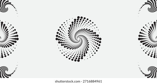 Conjunto de líneas de velocidad en forma de círculo. Líneas de velocidad punteadas de semitono. Círculos geométricos Abstractas con líneas radiales giratorias. Elemento de diseño para logo, estampados, Plantilla o carteles. Ilustración vectorial
