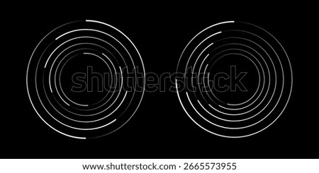 Set of speed lines in circle form. Radial speed Lines in Circle Form for comic books. Technology round Logo. Black thick halftone dotted speed lines.