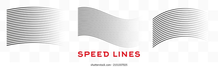 Set of speed lines. Design element, motion effect signs. Black lines on white background. Vector illustration.