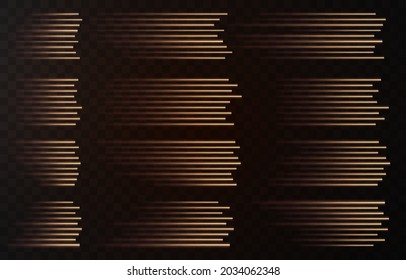Set of speed lines isolate on transparent the background. Collection of vector signs traffic. electric light, light effect, png.