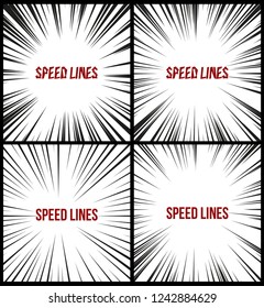 Set of Speed lines isolated set. Motion effect for your design. Black comic lines on a white background. .  Vector illustration. 