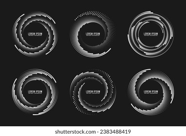 Conjunto de líneas de velocidad. Logotipos de velocidad luminosos. Se forman líneas brillantes de velocidad en círculos.