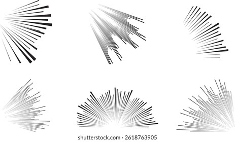 Set of speed lines manga effect isolated on a transparent background. Motion effect, speed lines for design. Vector png for comics.