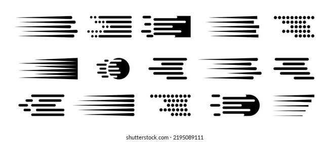 Set Of Speed Lines Vector Icons. Fast Motion Effect. Black Horizontal Action Lines. Speed And Fast Action Symbol. Comic Element. Superhero Sign.