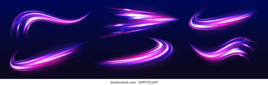 Set of speed lines for your design. Expressway, car headlight effect. Speed connection vector background.	