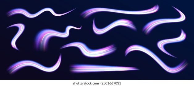 Conjunto de líneas de velocidad para su diseño. Autopista, efecto de faros de coche. Fondo de Vector de conexión de velocidad.	