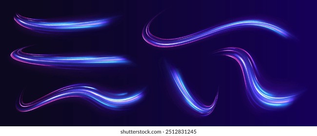 Set of speed lines for your design. Expressway, car headlight effect. Speed connection vector background.	