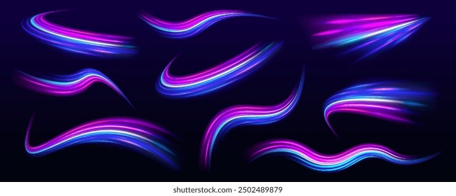 Set of speed lines for your design.Creative vector illustration of flying cosmic meteor, planetoid, comet, fireball isolated on transparent background. 
