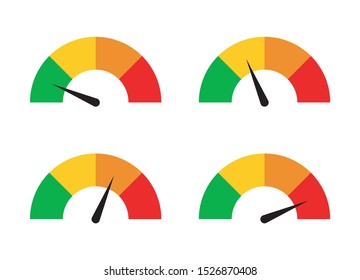 A set of speed performance gauges / measurement gauge from low to high flat vector icons for apps and websites