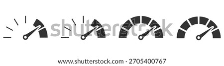 Set of speed, performance, and level gauge icons with indicator needles
