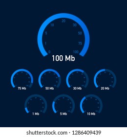 Set Speed test. Speedometer Internet Speed. Website speed loading time. Vector stock illustration.