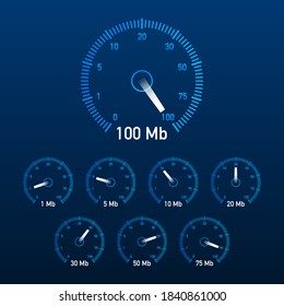 Set Speed Test. Speedometer Internet Speed. Website Speed Loading Time. Vector Illustration.