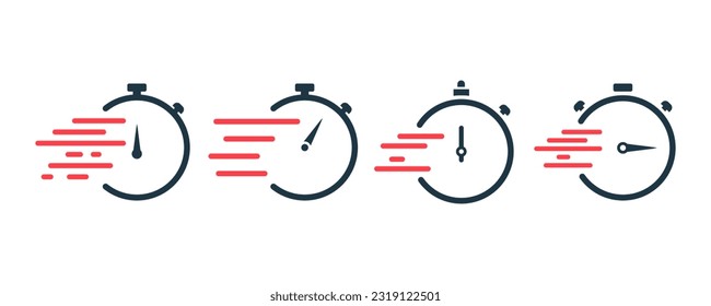 Set of speed time vector icons. Quick clock. Fast delivery service. Rapid time. Vector 10 Eps. 