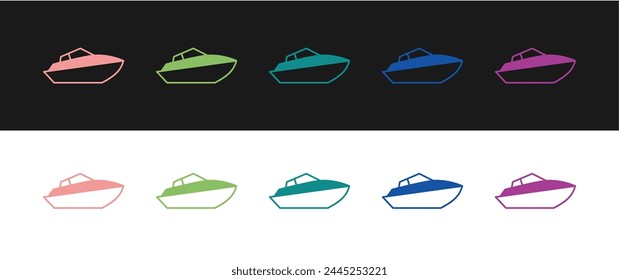Set Speedboat icon isolated on black and white background.  Vector
