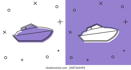 Das Speedboat-Symbol auf weißem und violettem Hintergrund einstellen.  Vektorgrafik