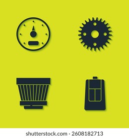 Set Speedometer, Car key with remote, air filter and Gear icon. Vector