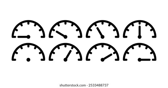 set of speedometer gauge meter icon symbol sign vector design simple modern black white color illustration collection isolated