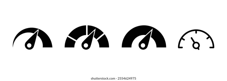 Set of speedometer icon collection. Speed indicator, Gauge, dashboard, tachometer, scale symbol. Vector Illustration.