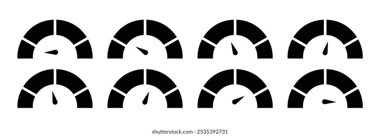   conjunto de ícone do velocímetro. Ícone do vetor do medidor de riscos.  Velocidade do carro da Internet. Indicador de velocidade. ícone do vetor do velocímetro ilustração eps 10.