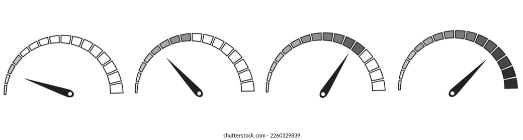 Set of speedometer icons. The level of customer satisfaction. Risk level sensor. Colorful info graphic speedometer icon set. Performance meter. A set of info-graphic icons.
Dotte