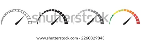 Set of speedometer icons. The level of customer satisfaction. Risk level sensor. Colorful info graphic speedometer icon set. Performance meter. A set of info-graphic icons.
Dotte