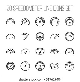 Set of speedometer icons in modern thin line style. High quality black outline odometer symbols for web site design and mobile apps. Simple linear speedometer pictograms on a white background.