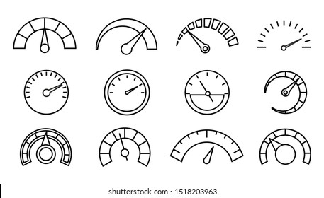 Set of speedometer icons. Thin line.