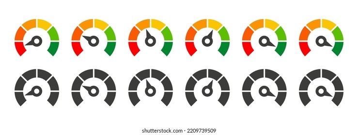 Set Of Speedometer Icons. Vector Illustration 