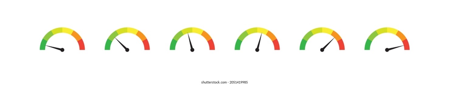 set of speedometer indicator performance gauges low to high vector icon for websites
