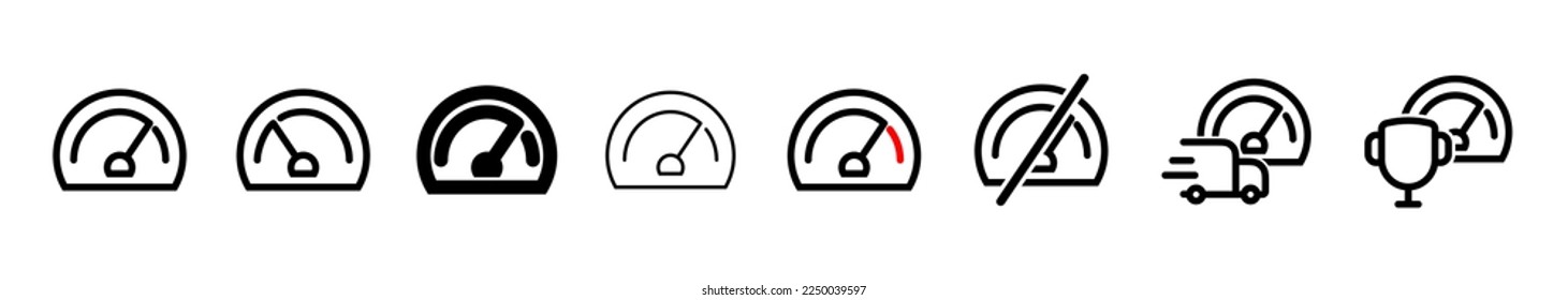 Conjunto de formas de línea del velocímetro, ilustración vectorial de diseño de línea delgada