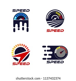Set of speedometer logo design template. Speed race indicator icon vector collection