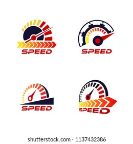 Set of speedometer logo design template. Speed race indicator icon vector collection