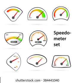 Set of speedometer on white background. Vector illustration. It can be used for the presentation speed, load, progress bar, etc.
