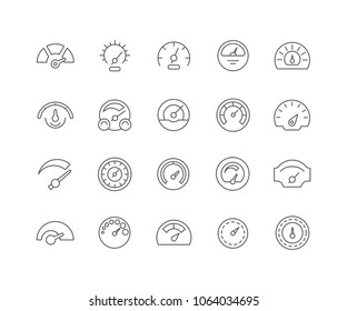 Set of Speedometer outline icons isolated on white background.