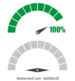Set of speedometer or rating meter signs infographic gauge element with percent 100