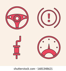 Coloque el velocímetro, el volante de la dirección, la advertencia del sistema de frenos y el icono del silenciador de Camiones. Vector