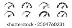 Set of speedometer, tachometer icons. Dashboard speedometer icons. Performance indicator sign. Vector illustration.