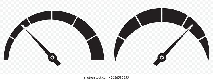 Set of speedometer, tachometer icons. Dashboard speedometer icons. Performance indicator sign. Vector illustration on Transparent Background. EPS 10.