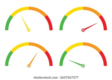 Set of speedometer, tachometer icons. Dashboard speedometer icons. Performance indicator sign. Speedometer icons. Speed indicator. Speedometers icons set. Speed guage. Risk indicator. Risk meter. 